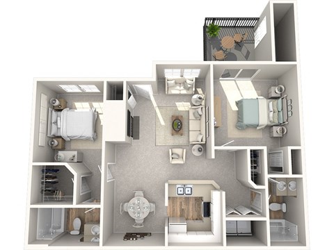 Floor plan for 2 beds, 2 baths, 998 sqft